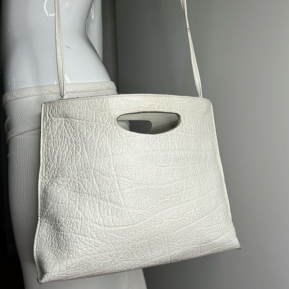 Daniella Legavi Pebbled Distressed White Leather Shoulder Hand Clutch Bag Purse - Picture 1 of 9